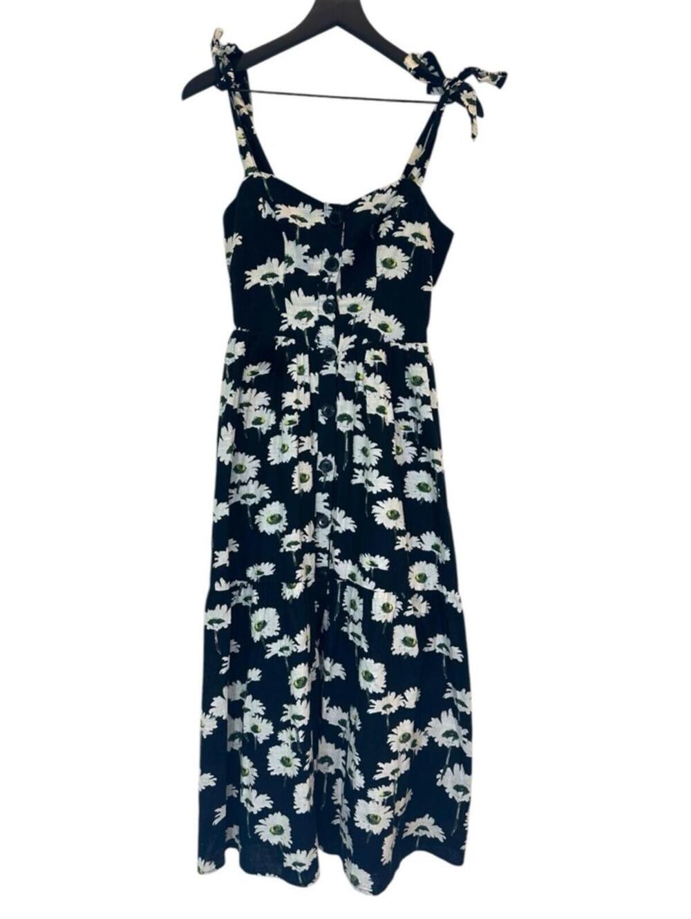 Urban Outfitters Positano Black Floral Tie-Shoulder Midi Dress